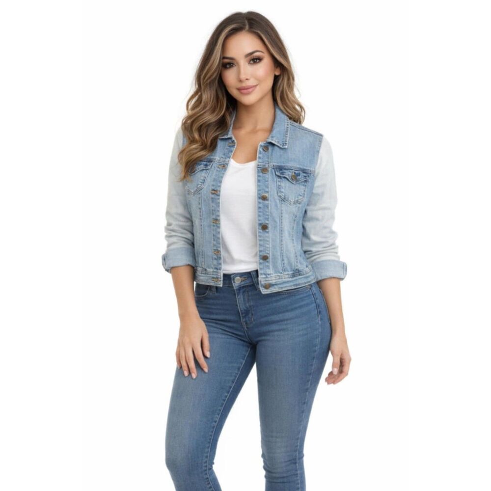 2 TONE Jean Jacket Rubbish Cotton Denim BUTTON UP WOMEN'S WOMAN'S Medium